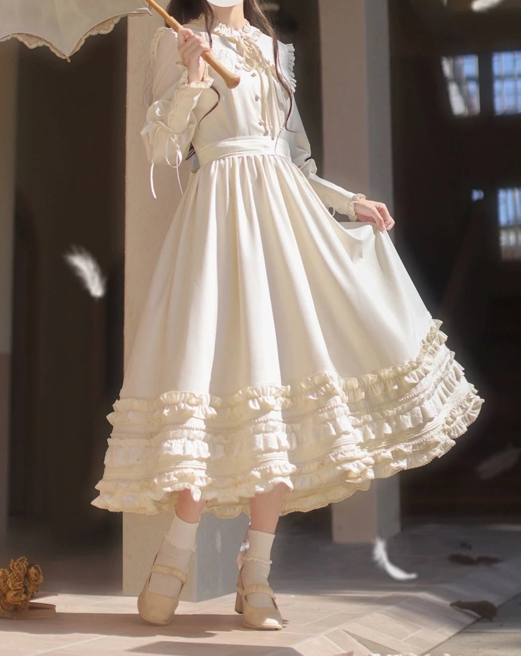 シフォンのフリルワンピース_A0354