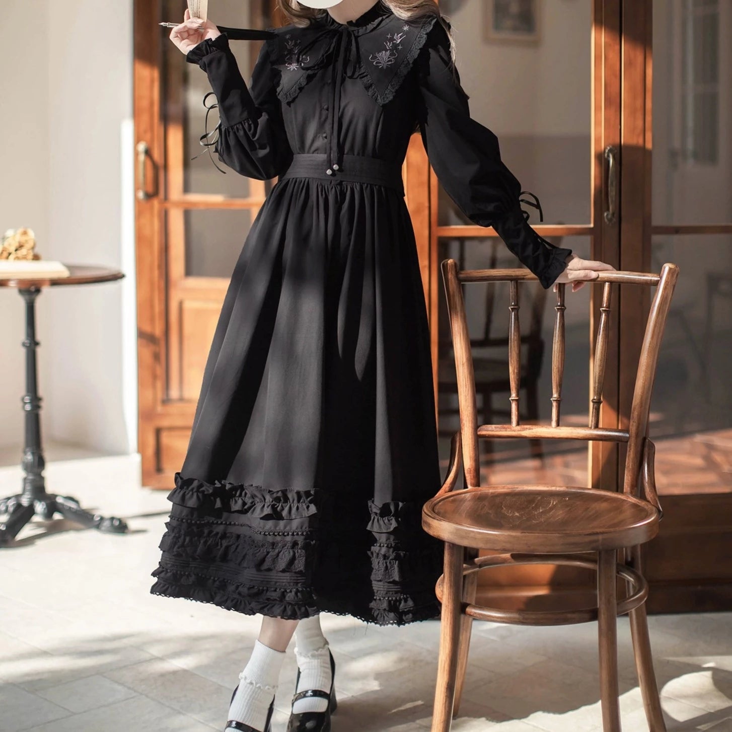 シフォンのフリルワンピース_A0354