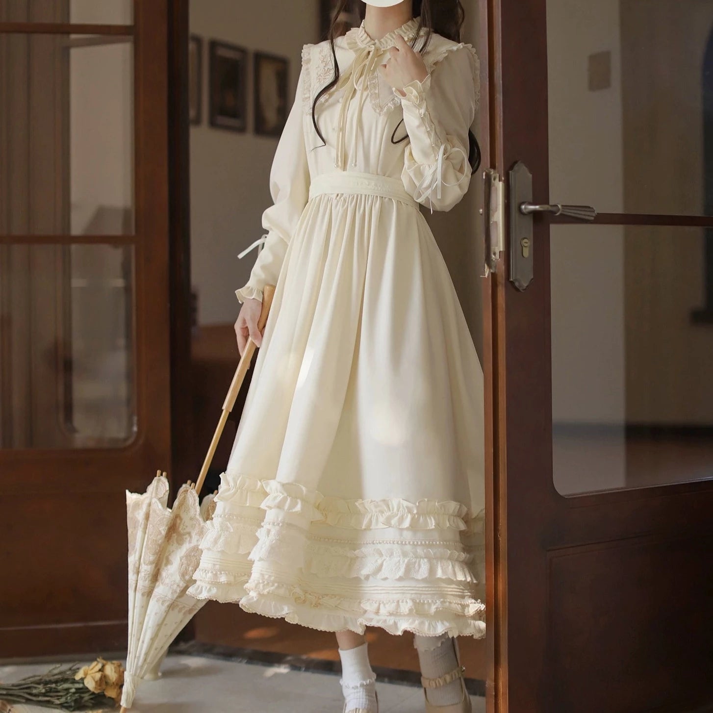 シフォンのフリルワンピース_A0354