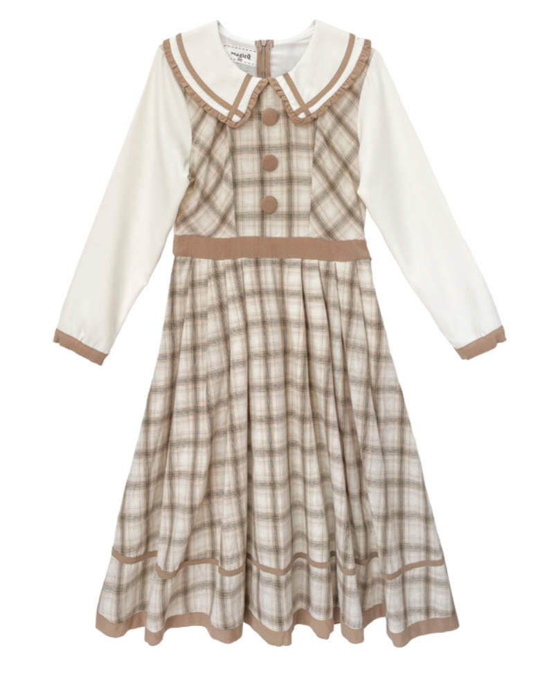 摩卡雪紡格紋連衣裙_A0206