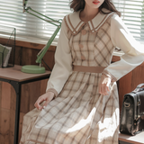 摩卡雪紡格紋連衣裙_A0206