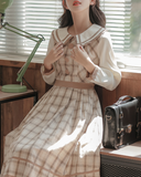 摩卡雪紡格紋連衣裙_A0206