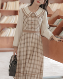 摩卡雪紡格紋連衣裙_A0206