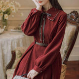 秋季紅腰帶連衣裙_X0119
