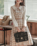 摩卡雪紡格紋連衣裙_A0206