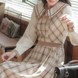 Mocha chiffon check dress_A0206