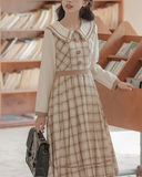 Mocha chiffon check dress_A0206