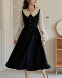 Black cat millefeuille collar dress_A0207
