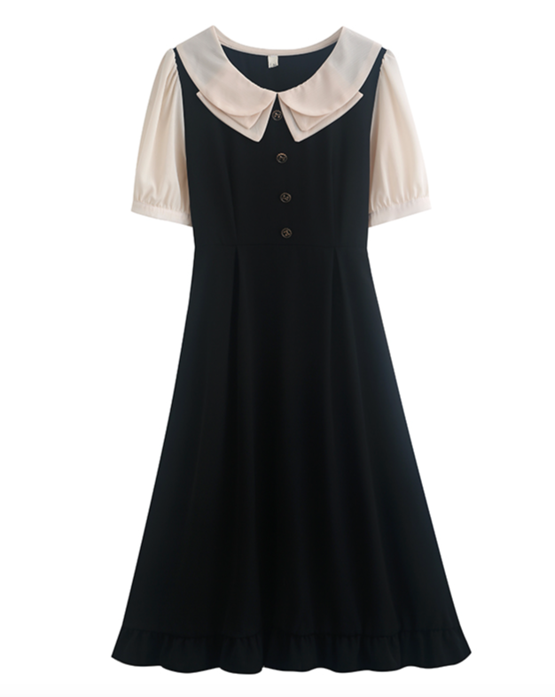 Black cat half millefeuille collar dress_A0286
