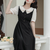 Black cat half millefeuille collar dress_A0286