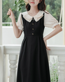 Black cat half millefeuille collar dress_A0286