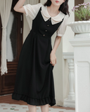 Black cat half millefeuille collar dress_A0286