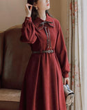 Autumn red belt dress_X0119