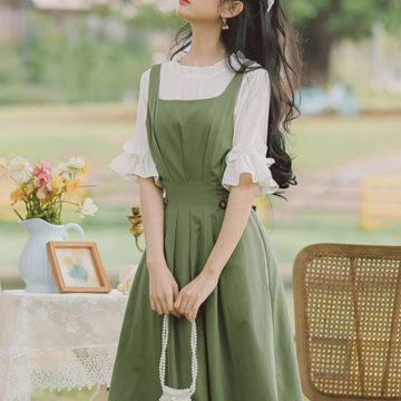 ふんわりリーフのハーフジャンパースカートセット_A0078